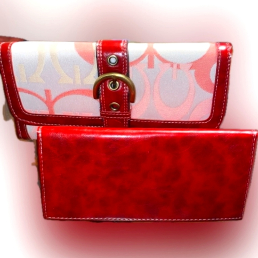 Rachael Zoe Leather & Canvas Trifold Buckle Snap Wallet